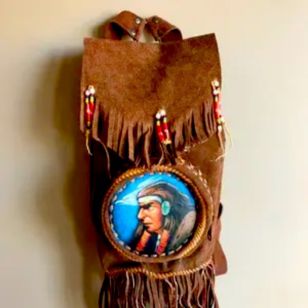 Vintage Mini Backpack
Hand painted Native Leather